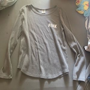 Grey long sleeve PINK waffle top womens size medium